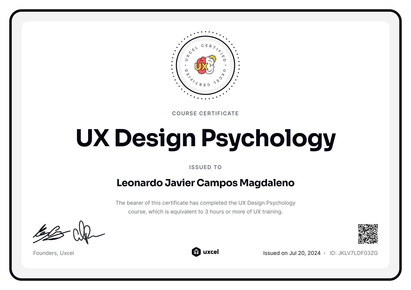 Leonardo Javier Campos Magdaleno's certificate